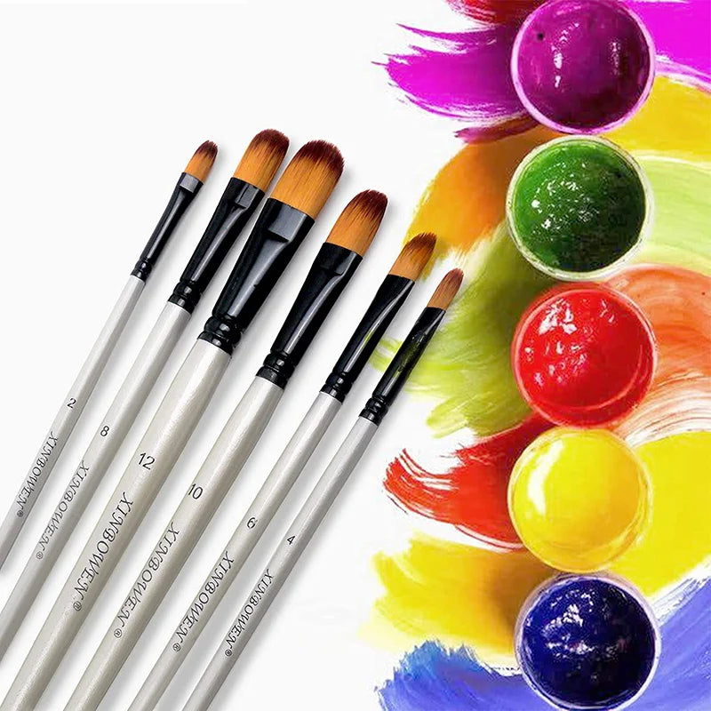 Artist Professional Wooden Handle Watercolor Acrylic Paint Brush Pen Set For Learning Diy Oil Painting Brushes Supplies 6PCS