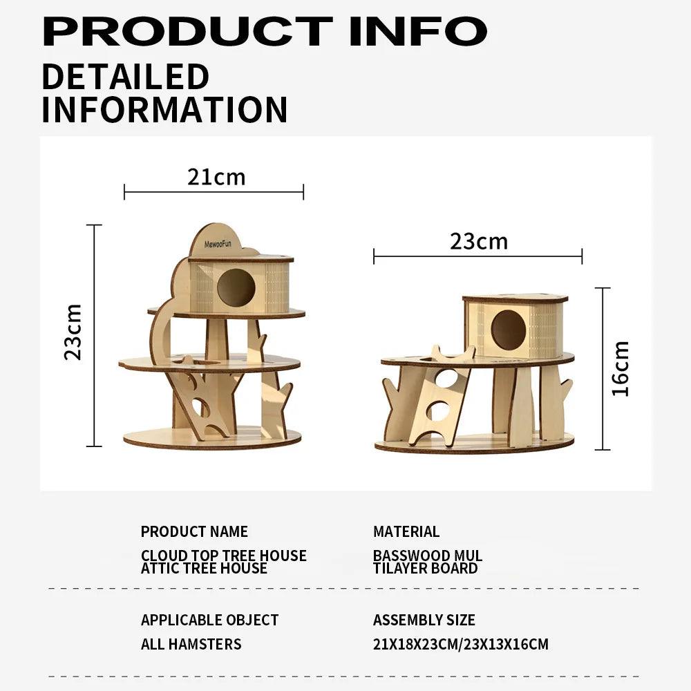 Hamster Cage Guinea Pig Tree House Villa Squirrel Climbing Shelter Toy Rodents Hideout Wooden Nest Small Pet Hamster Accessories