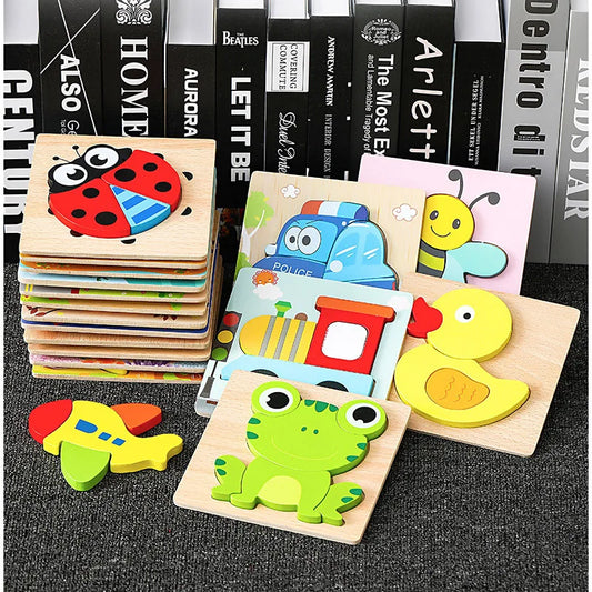 Cartoon Animals 3D  Puzzles 3D Wooden Puzzle Toy Intelligence Educational Wooden Toddler Puzzles Baby