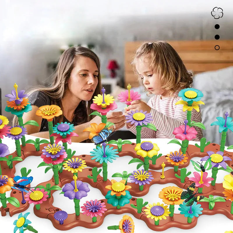 Girls DIY Flower Garden Toys Building Blocks Kids Toddlers Playset Bouquet Creative Growing Floral Garden Parents-child Interct