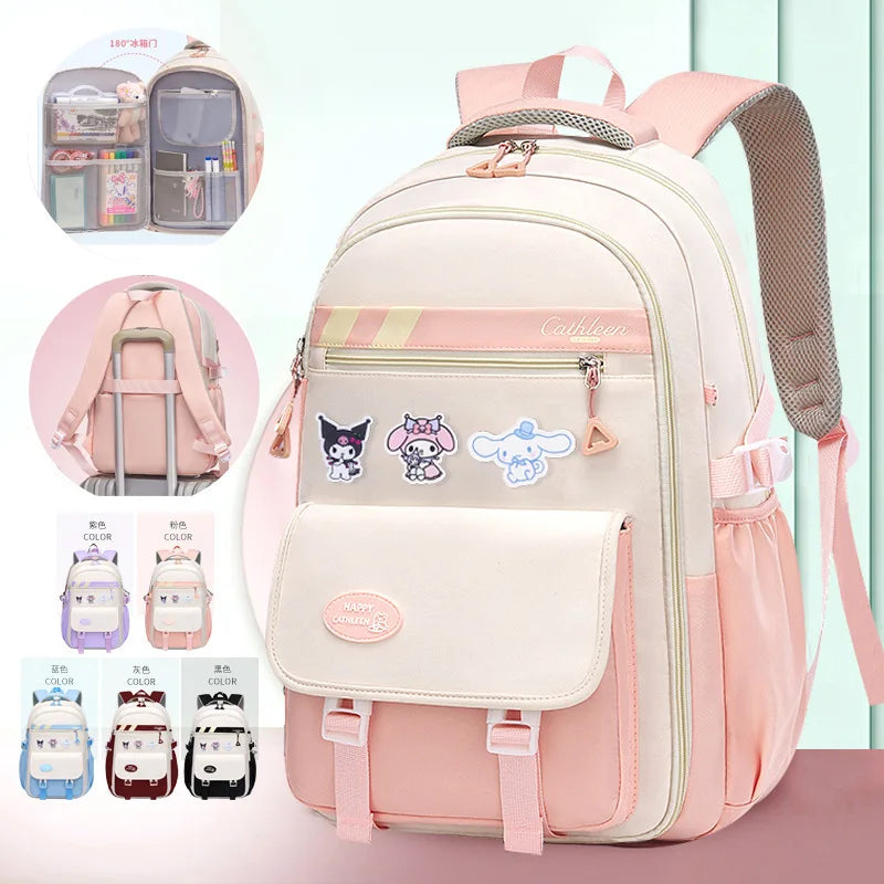 Sanrio Kuromi Fashion Leisure Students Backpack Women Large Capacity Middle School Bag College Students Big Girls Simple Kids