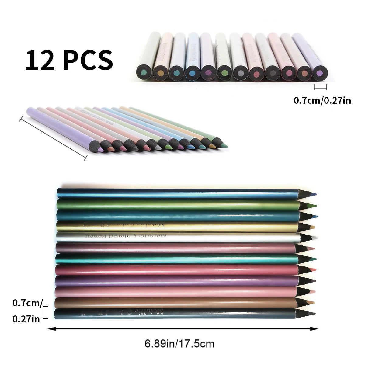 12 Colors Metallic Colored Pencil Drawing and Sketching Set Colored Pencil DIY Art Supplies Coloring Home Painting