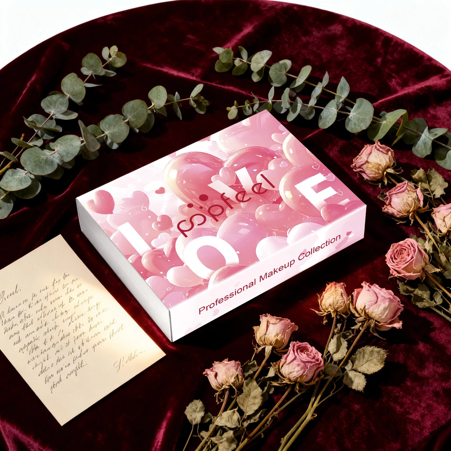 POPFEEL 12-Piece Valentine's Day Makeup Set - Includes Eyeshadow, Blush, Lipstick, Lip Gloss, Mascara, Eyebrow Pencil, Eyeliner.