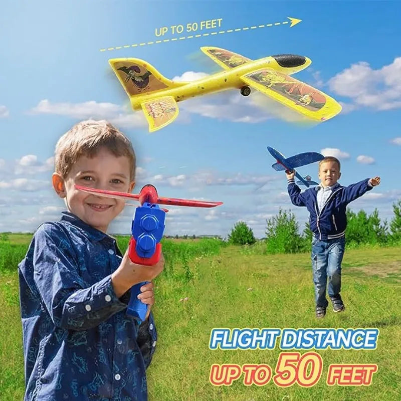 Kids Catapult Plane Toys Gun-style Launching Aircraft Gunner Throwing Aircraft Outdoor Toys for Boys Girls Birthday Xmas Gifts