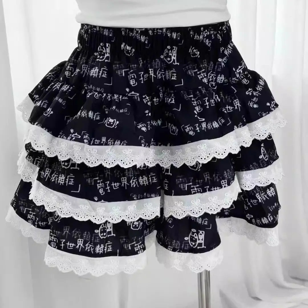 Y2k Dark Gothic Punk Black White Short Skirt Women Hot Chick Y2k Polka Dot Ruffle Cake Skirt Female Cute Chic Lolita Lace Skirts