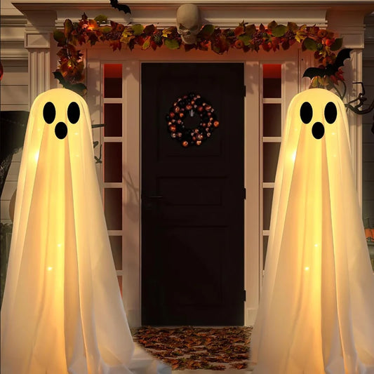 Halloween Decorations Outdoor  Large Lighted White Cloth Ghosts-Cute Ghosts LED String Lights-Light Up Holiday Party Home Porch