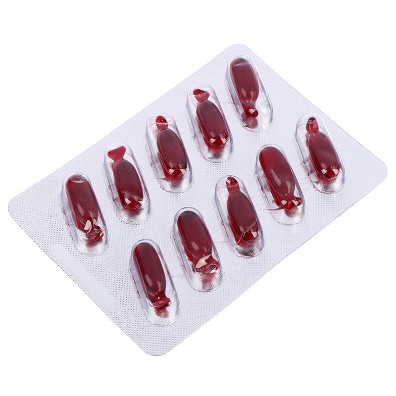 10Pcs Halloween Realistic Fake Blood Pills for Adults Vampire Capsules Horror Scary Funny Trick Toys April Fools Day Party Props