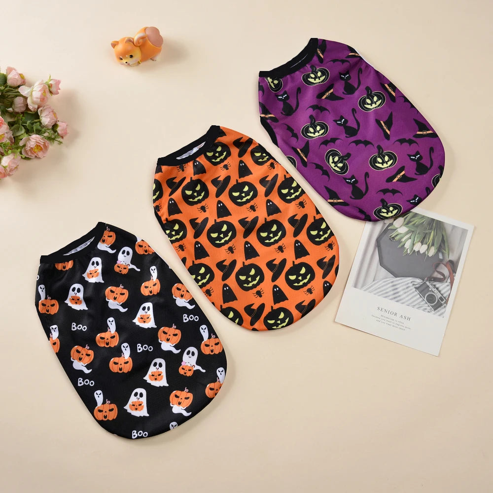 Halloween Dog Clothes for Small Medium Dogs Cats Autumn Winter Party Dressed Up Puppy Print Sleeveless Vest Chihuahua Clothing