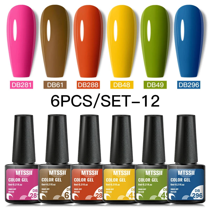 6PCS/SET Color Nail Gel Polish Set Kits  Base Top Coat  Varnish Soak Off UV Gel LED Semi Permanent All For Manicure Nail Art