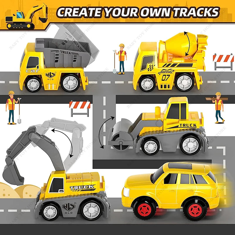 Construction Race Tracks Boys Toys with Play Engineering Cars and Race Track Playset Create Engineering Road Gifts Toys for Kids