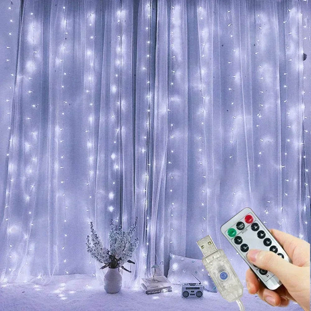 USB LED Curtain String Lights with Remote Control Bedroom Holiday Wedding Birthday Christmas Decor LED Fairy Garland Lamp