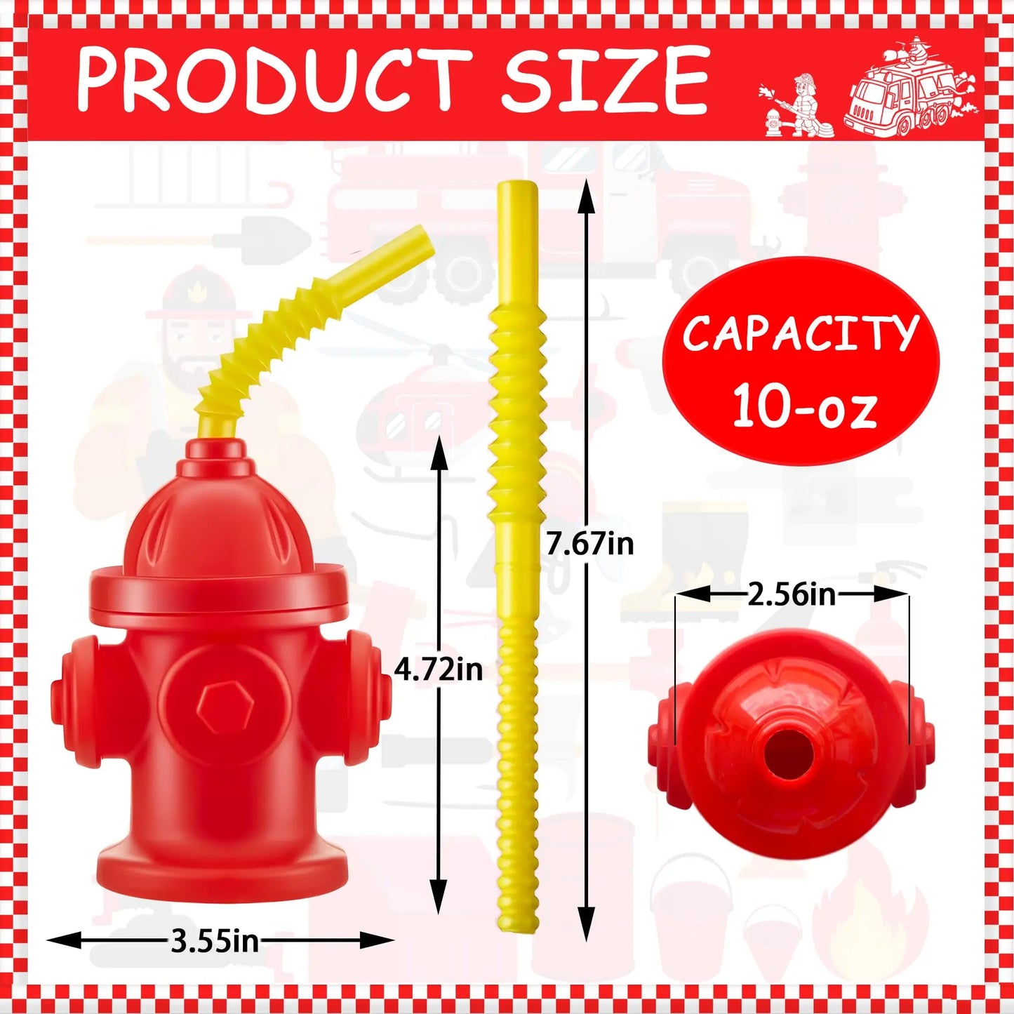 2/4/6/8/10pcs Novelty Fire Hydrant Straw Cups with Lid Suitable Fireman Birthday Party Favors Boys Birthday Party 8oz Water Cups