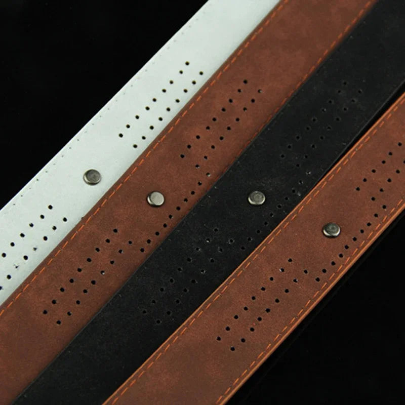 Men Casual Waist Belt Men Hollow Rivet Punk Style Wide PU Leather Belt for New Fashion Strap Male High Quality Jeans Men's Belt