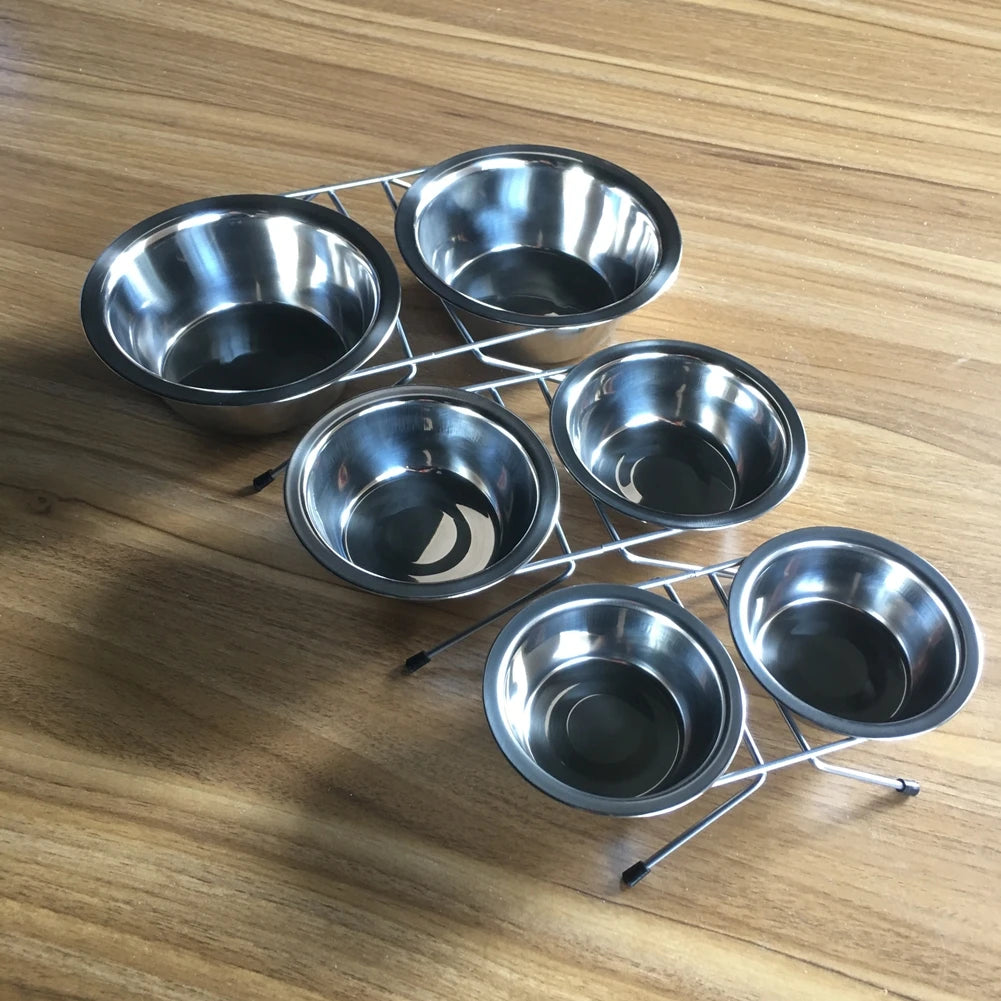 Dog Bowl Stainless Steel Pet Dogs Cat Double Bowls Durable Iron Stand Food Water Dishes Anti Slip Puppy Feeder Pet Supplies