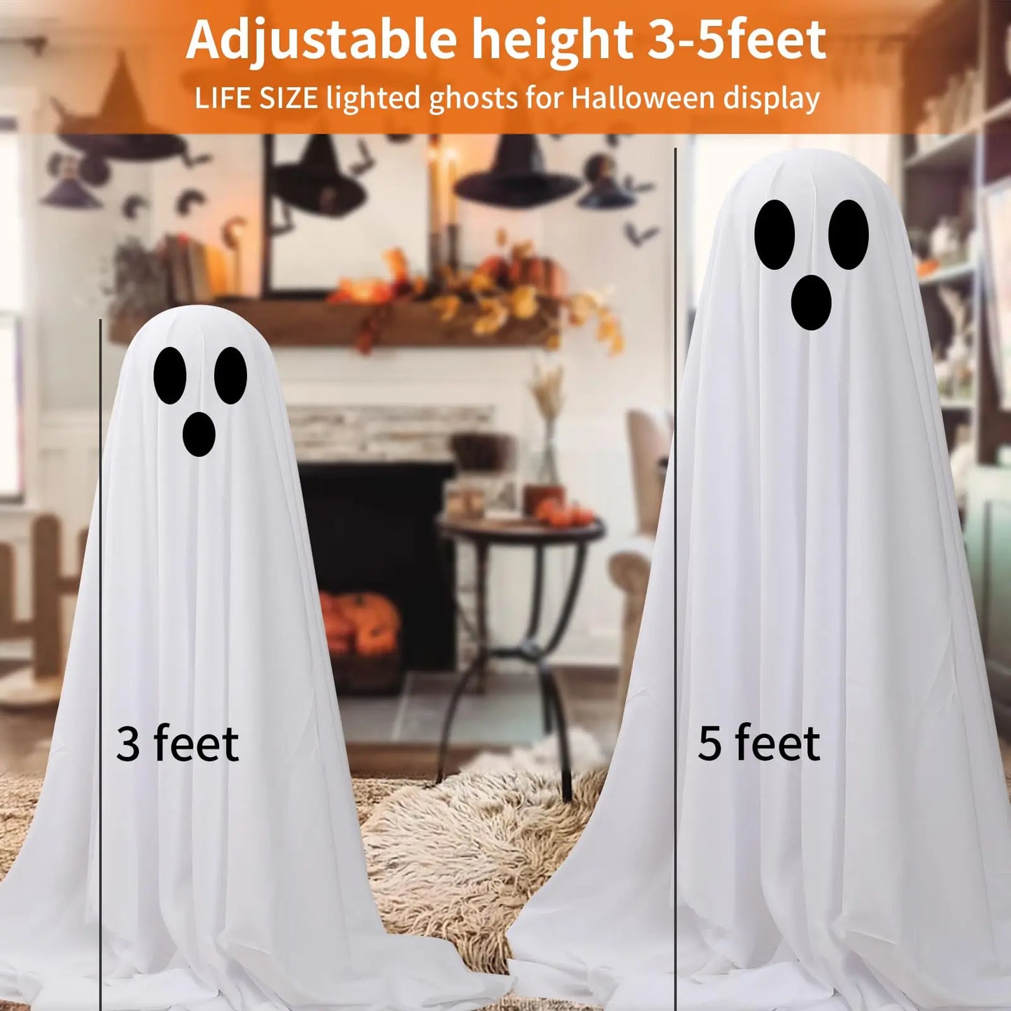 Halloween Decorations DIY 1PCS Large Lighted White Cloth Ghostswith 30 LED String Lights-Light Up Halloween Spooky Ghost Decor