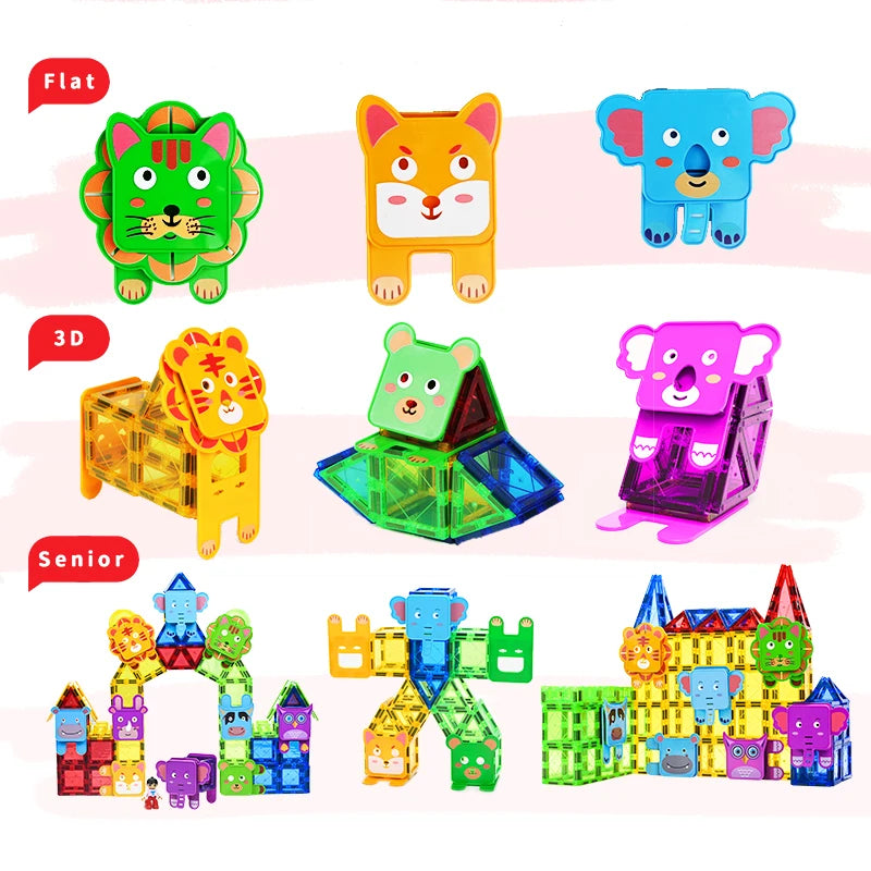 Romboss Animal Magnetic Building Blocks Set for Kids Magnetic Construction Tiles Montessori Educational Toys Christmas Gifts