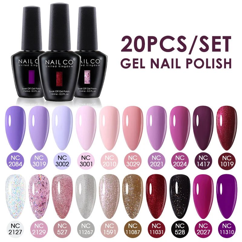 NAILCO 15ml 10/20pcs Gel Nail Polish Set Spring Summer Color UV Gel Nail Art All For Manicure  Gel Paint For DIY Professionals