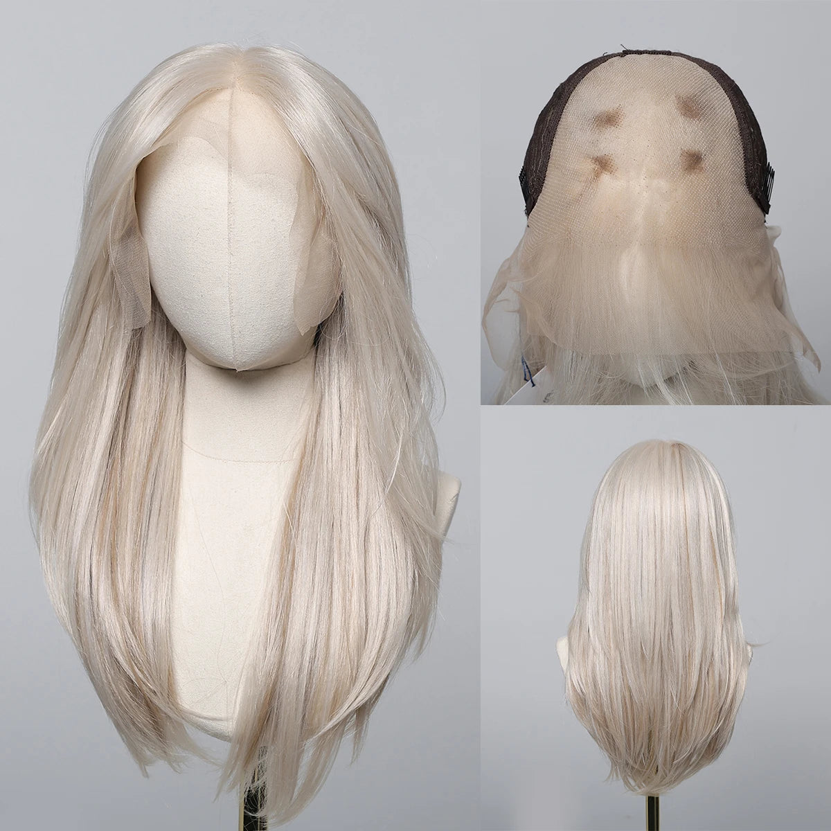 LOUIS FERRE Platinum 13*6 Lace Front Synthetic Wigs for White Women Long Straight Layered Wig Free Part Daily Party High Density