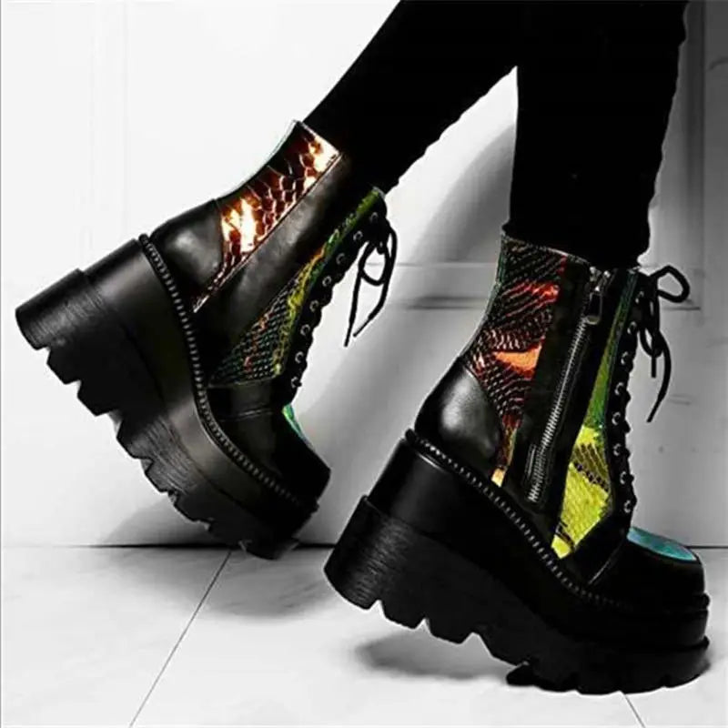 Ladies Platform Boots Designer Goth Cool Motorcyle Women Boots Punk Street Zipper Black Ladies Shoes Cowboy Boots for Women