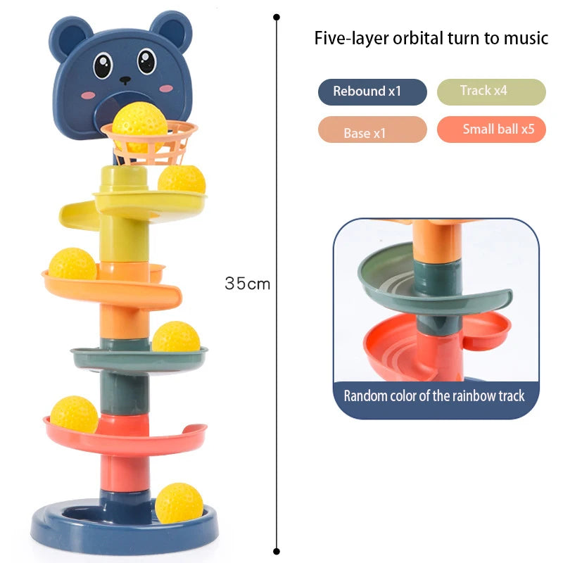 Baby Toys Rolling Ball Pile Tower Early Educational Toy For Babies Rotating Track Educational Baby Gift Stacking Toy ForChildren