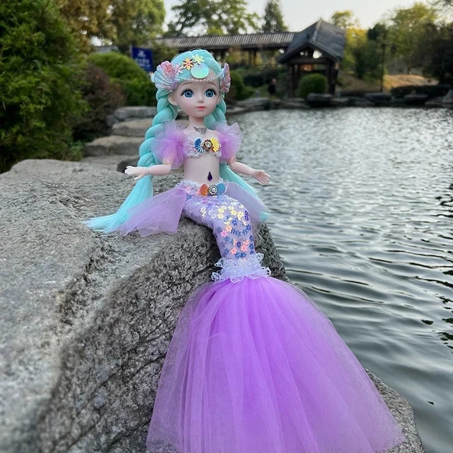 Cute Mermaid Doll Bjd with Light Singing Music Song 12inch Baby Mermaid Toys Joint Movable Mermaid Doll Dress-up Toy Girls Gift