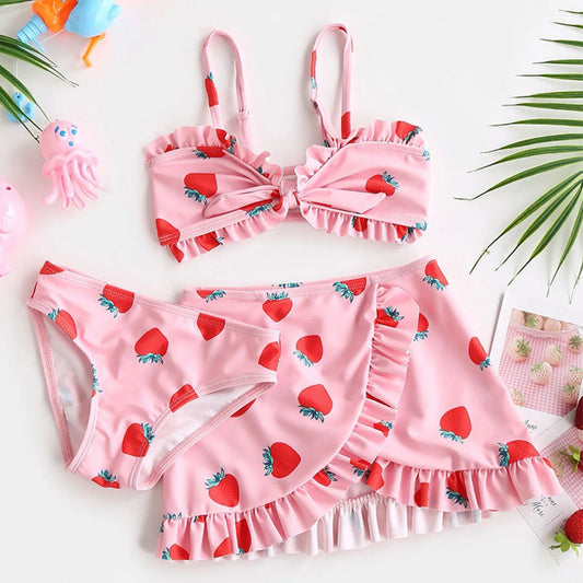 2 3 4 5 Years Old Girls Swimwear Teenager Kids Bikini Set Ruffle Girls Swimming Outfits Children Swimwear Kids Beachwear 3pcs