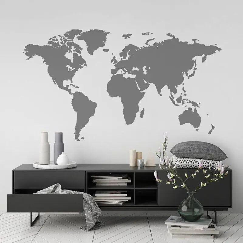 Modern Home Decor World Map Wall Sticker Vinyl Interior Design Bedroom Living Room Map of The World Wall Decal Removable S144