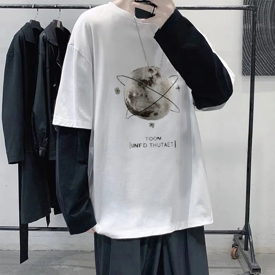 T Shirt for Men Men Long Sleeve T-shirt Unisex Print Hip-pop High Street Baggy Vintage Tee Gothic Casual Men Y2k Tops Streetwear