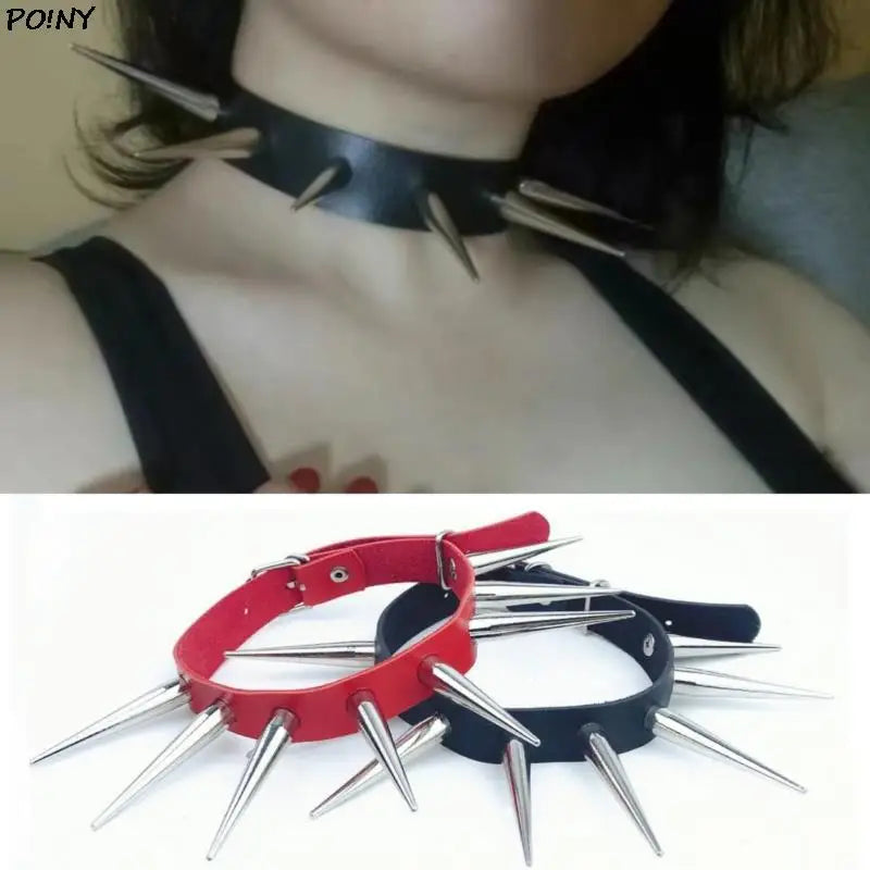 Long Spike Choker Punk Faux Leather Collar For Women Men Cool Big Rivets Studded Chocker Goth Style Necklace Accessories