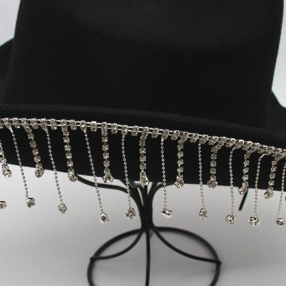 Fluorescent Colorful Tassel Women's Cowboy Hat Rhinestone Fringe Black Western Cowgirl Hats Bride Crystal Solid Party Dress Hats