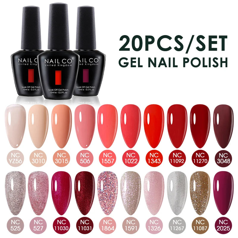 NAILCO 15ml 10/20pcs Gel Nail Polish Set Spring Summer Color UV Gel Nail Art All For Manicure  Gel Paint For DIY Professionals