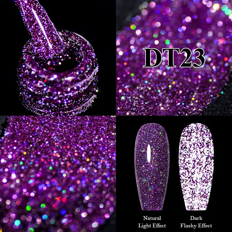 MEET ACROSS Sparkling Rose Pink Reflective Glitter Gel Nail Polish 7ML Nail Gel Manicure Semi Permanent UV LED Varnish Nail Art