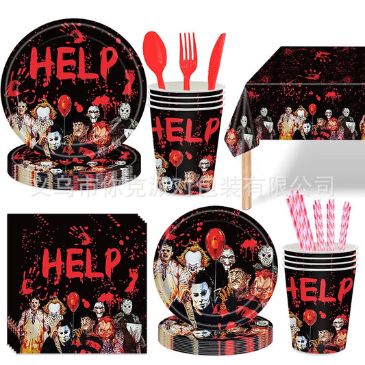 Horror Party Horror Movie Party Supplies Classic Horror Birthday Banner Tablecloth Cake Toppers Balloon Stickers Scary Party