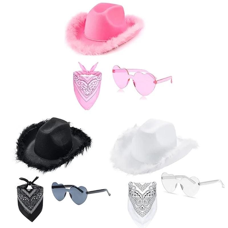 Cowboy Hat Glasses Bandana Women Bachelorette Party Hat Cowboy Bandanas