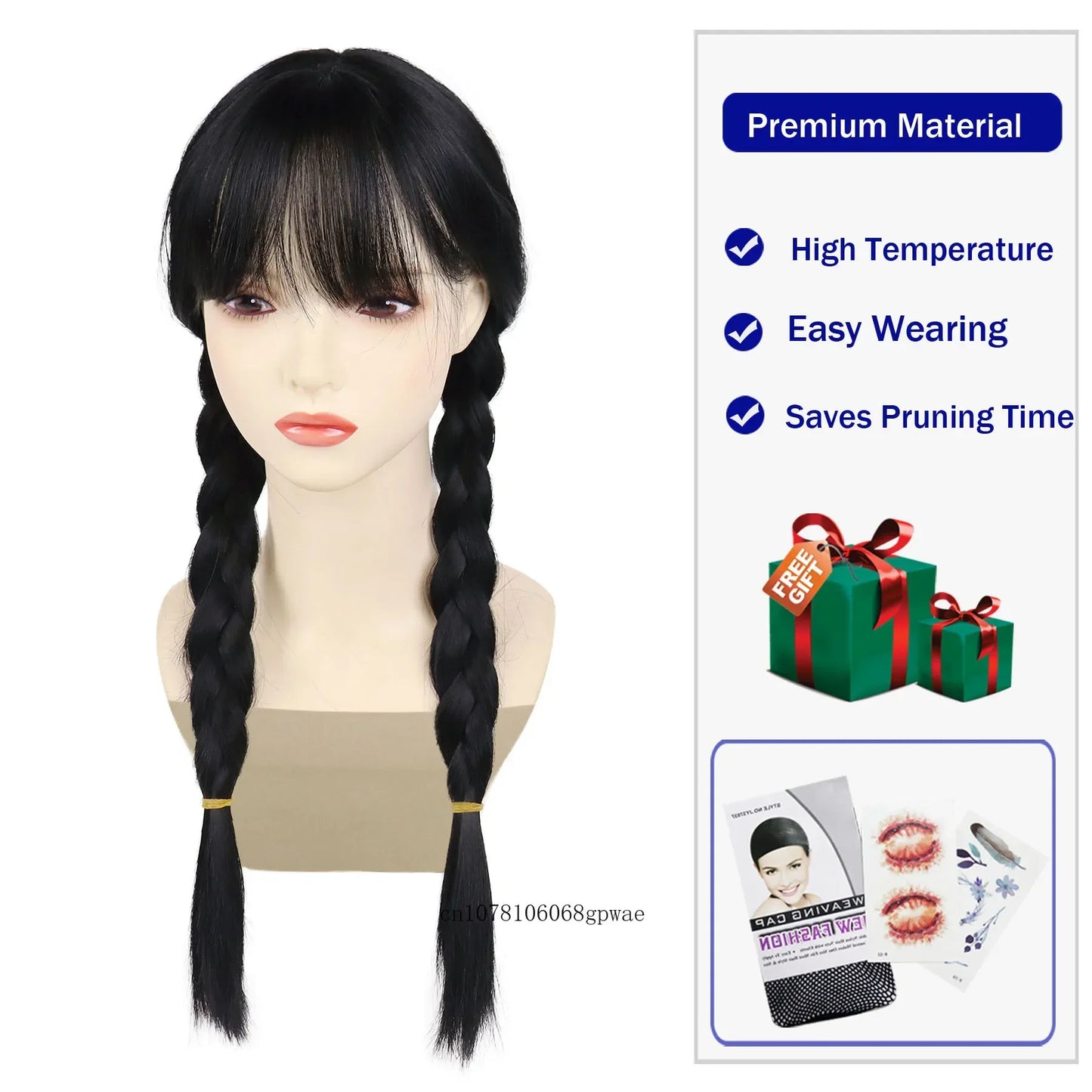 Halloween Cosplay Wigs Synthetic Long Braided Black Pigtail Wigs for Women Anime Wednesday Addams Costume Wig Carnival Party Use