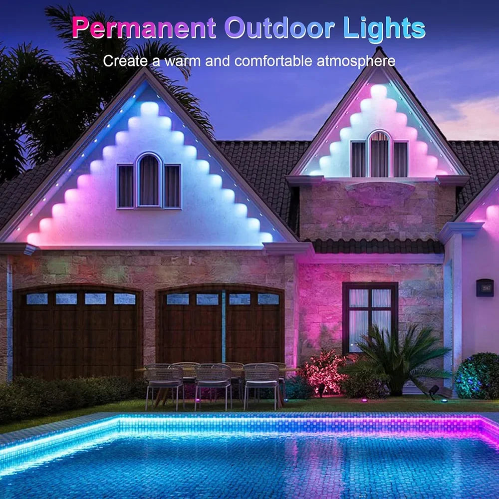 30M Smart Eaves Light Permanent LED Strip Lights Outdoor WIFI RGBIC Lamp w/Remote for House Party Christmas Holiday Decor Lights