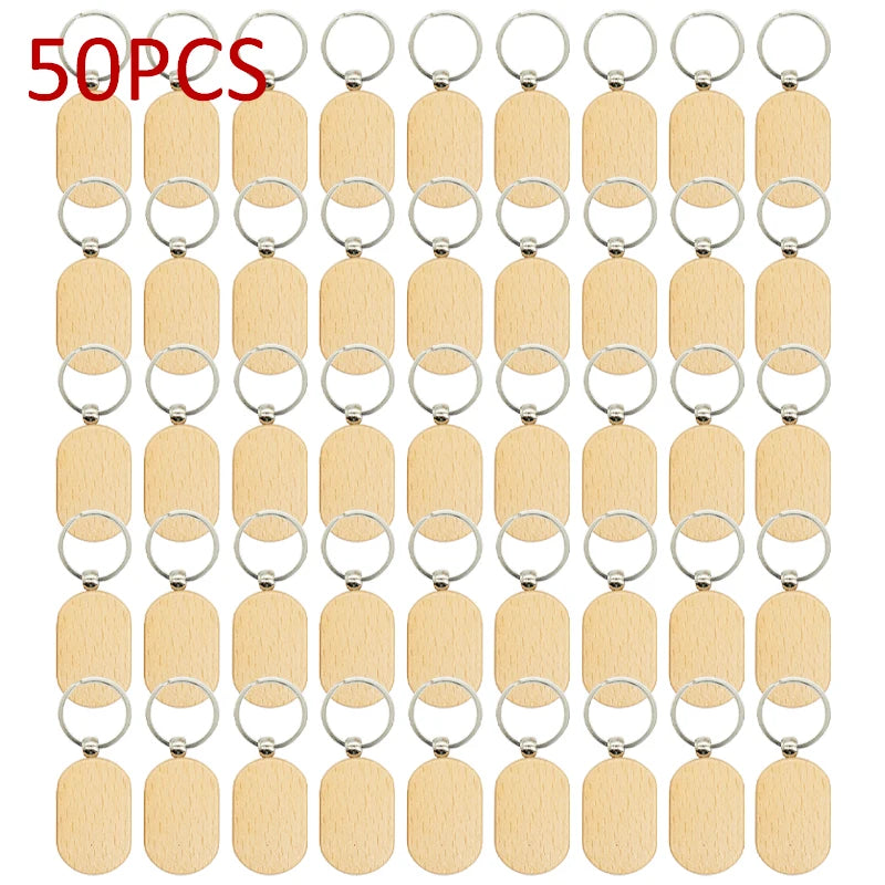 50/100pcs Blank Racetrack-Shaped Wooden Keychain DIY Wood Car Keyring Bulk Wholesale for Laser Engraving Customized Gift