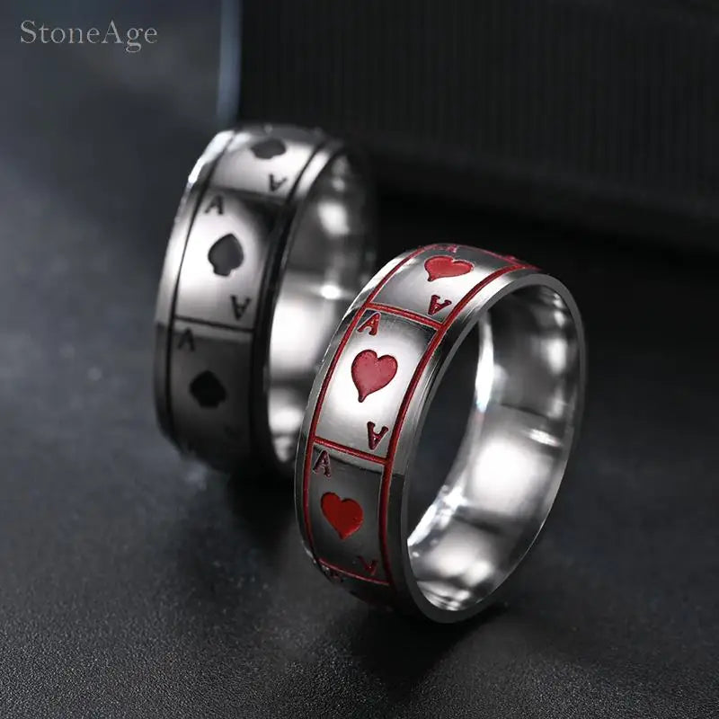 Punk Titanium Steel Couple Rings For Men Women Poker Ace Of Spades Oil Drop Rock Hiphop Fashion Jewelry Wholesale Dropshipping