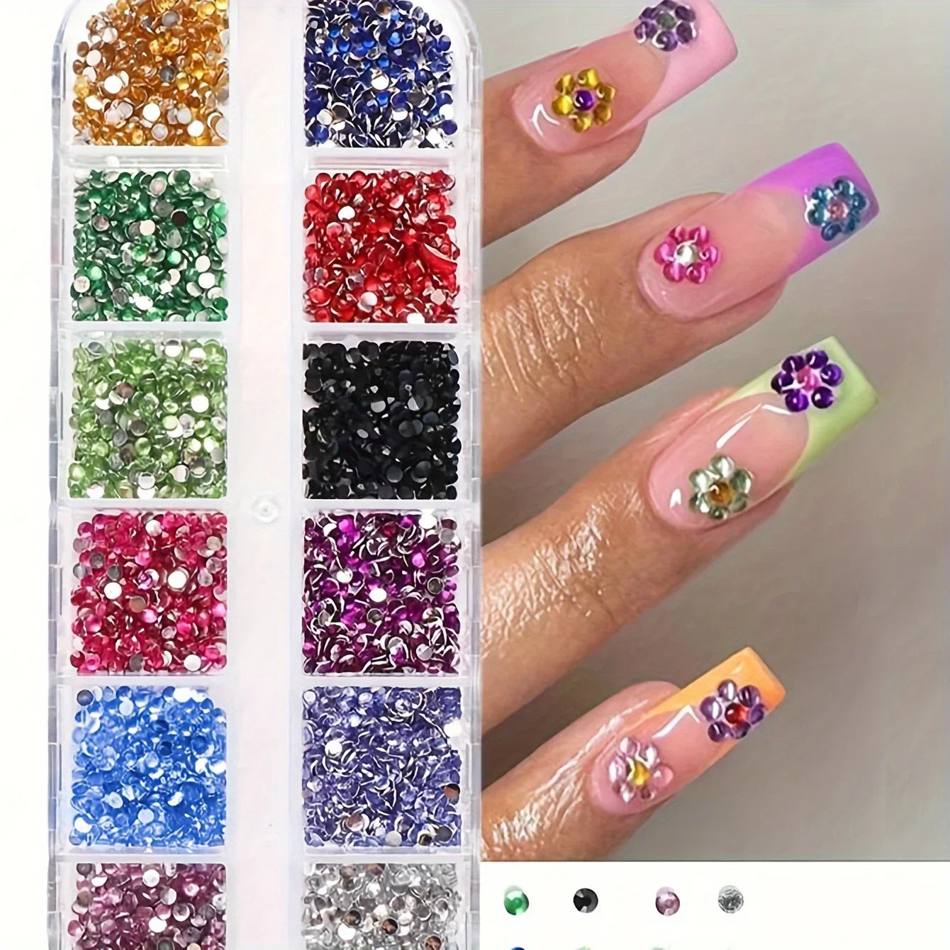 12 Grid Shimmering Crystal Nail Art Rhinestones Flatback Colorful Gemstones Versatile Decoration Nails Shoes Makeup Bags