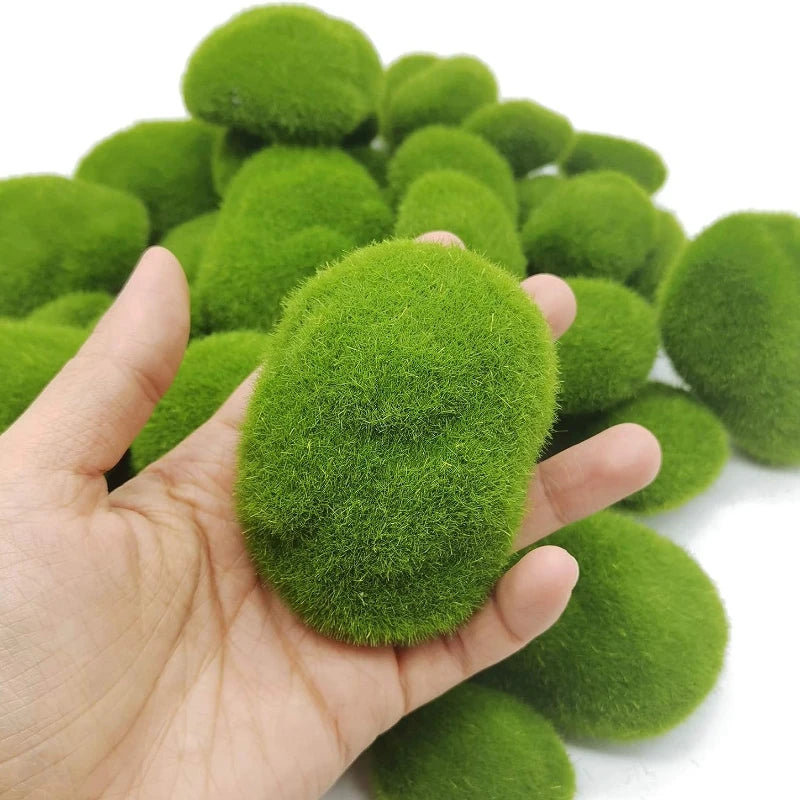 10pcs Artificial Moss Rocks Foam Stones Faux Green Moss Covered Stones Fake Moss Balls Home Garden Landscape Decoration Ornament