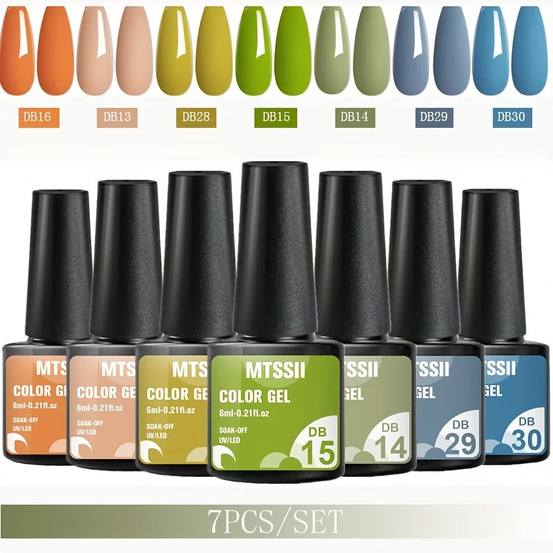 Mtssii 7pcs/set Gel Nail Polish Set For All Season Nail Art Semi-permanent nail polish Soak Off UV/LED Gel Polish nail supplies