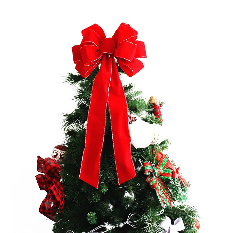 Red Christmas Bows Outdoor Decorations,Large Christmas Tree Topper Bow with Glitter Gold Edge for Xmas Home Front Door Decor