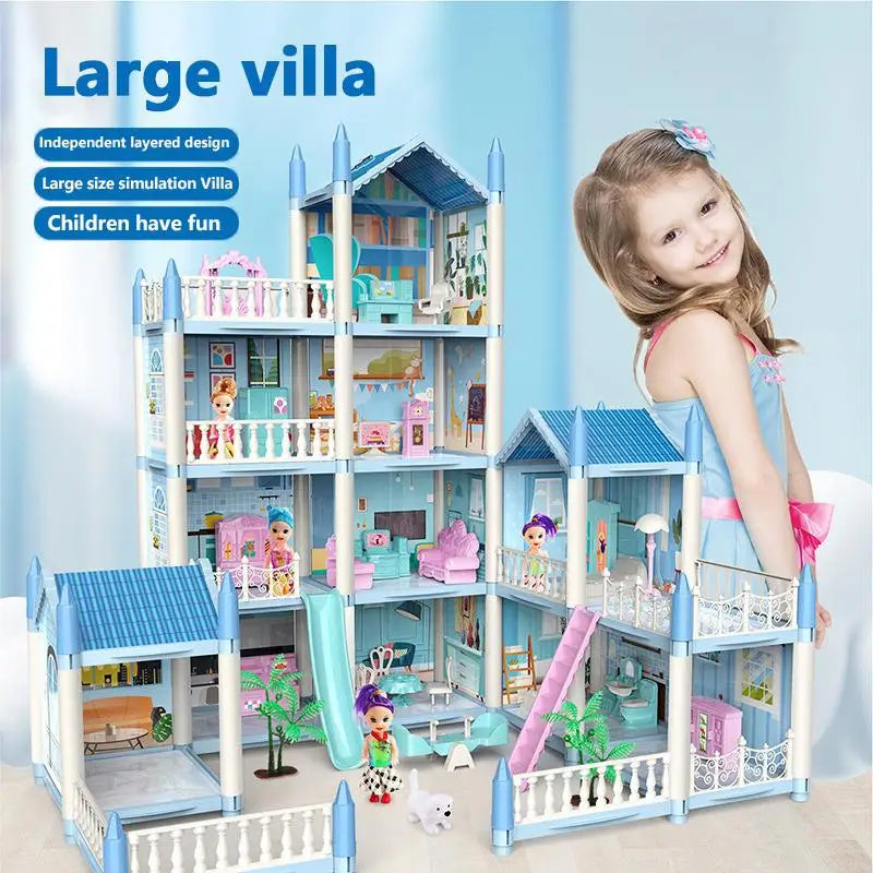 Dream Castle Princess Toys DIY House Kit For Children Building Big Villas Furniture Miniature Doll  Xmas Birthday Gifts Kids Toy