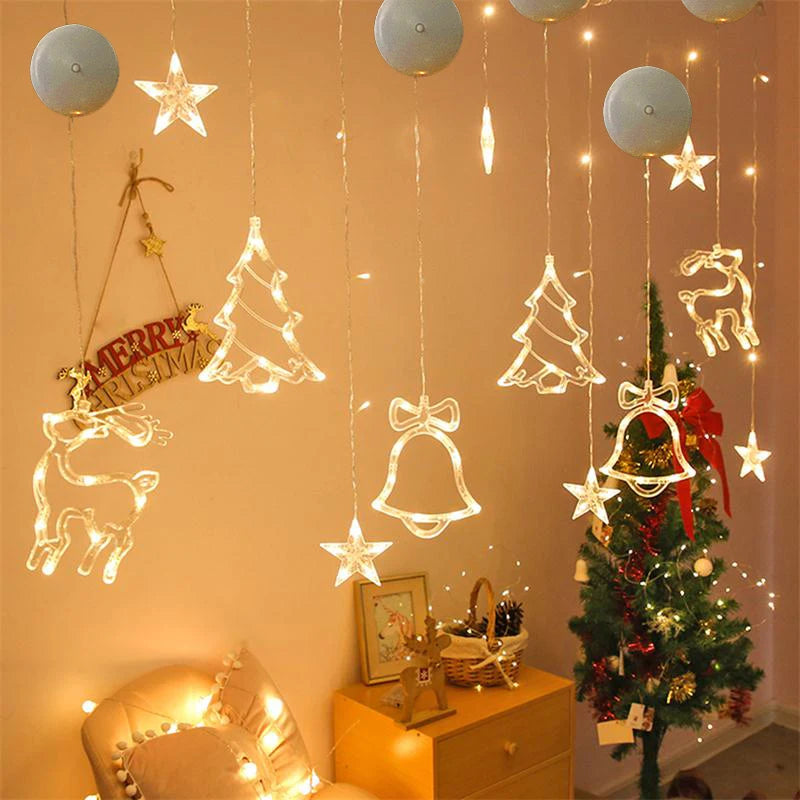 1pcs Christmas Decoration Light String Lights Glowing Tree Bell Star LED Suction Cup Merry Xmas Decor Home Lamps Battery Powered