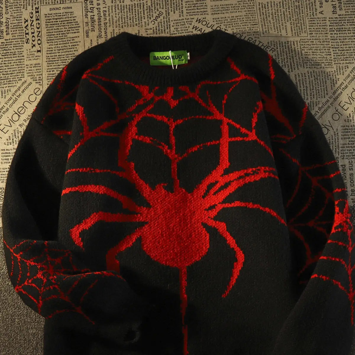 American Vintage Tide Brand Spider Hole Sweater Women Winter Warm Knit Pullover Oversized Y2k Harajuku Hip Hop Mens Clothing