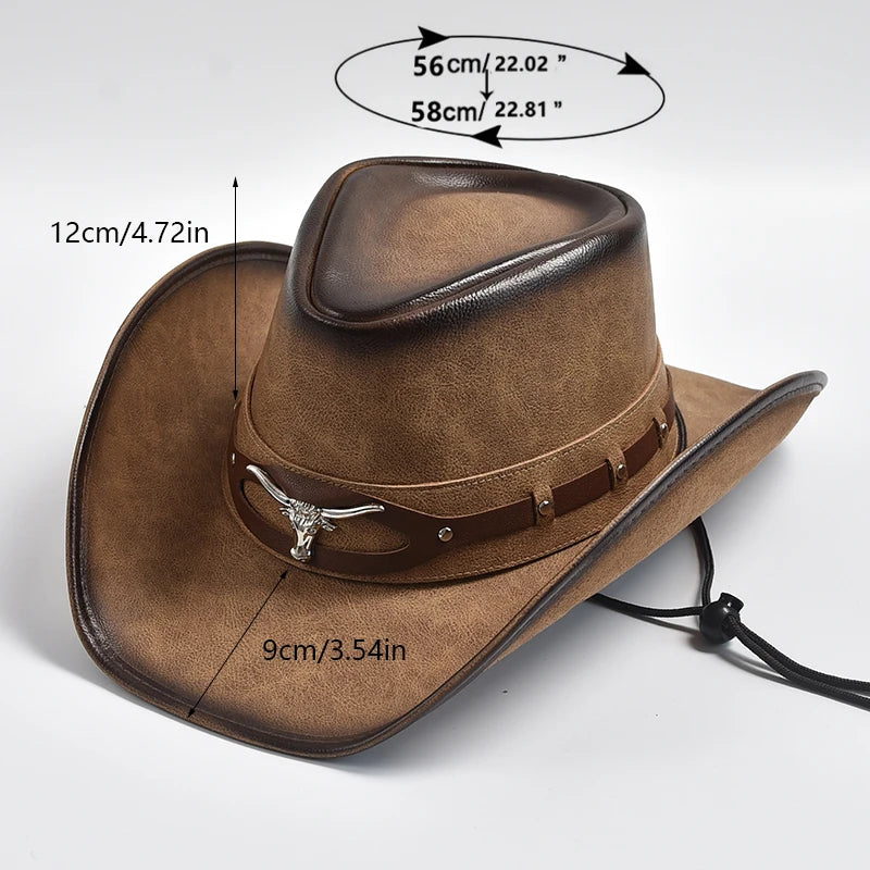 New 100% Leather Western Cowboy Hat Men Wide Brim Gentleman Church Jazz Cap Cowgirl Hats Sombrero Hombre