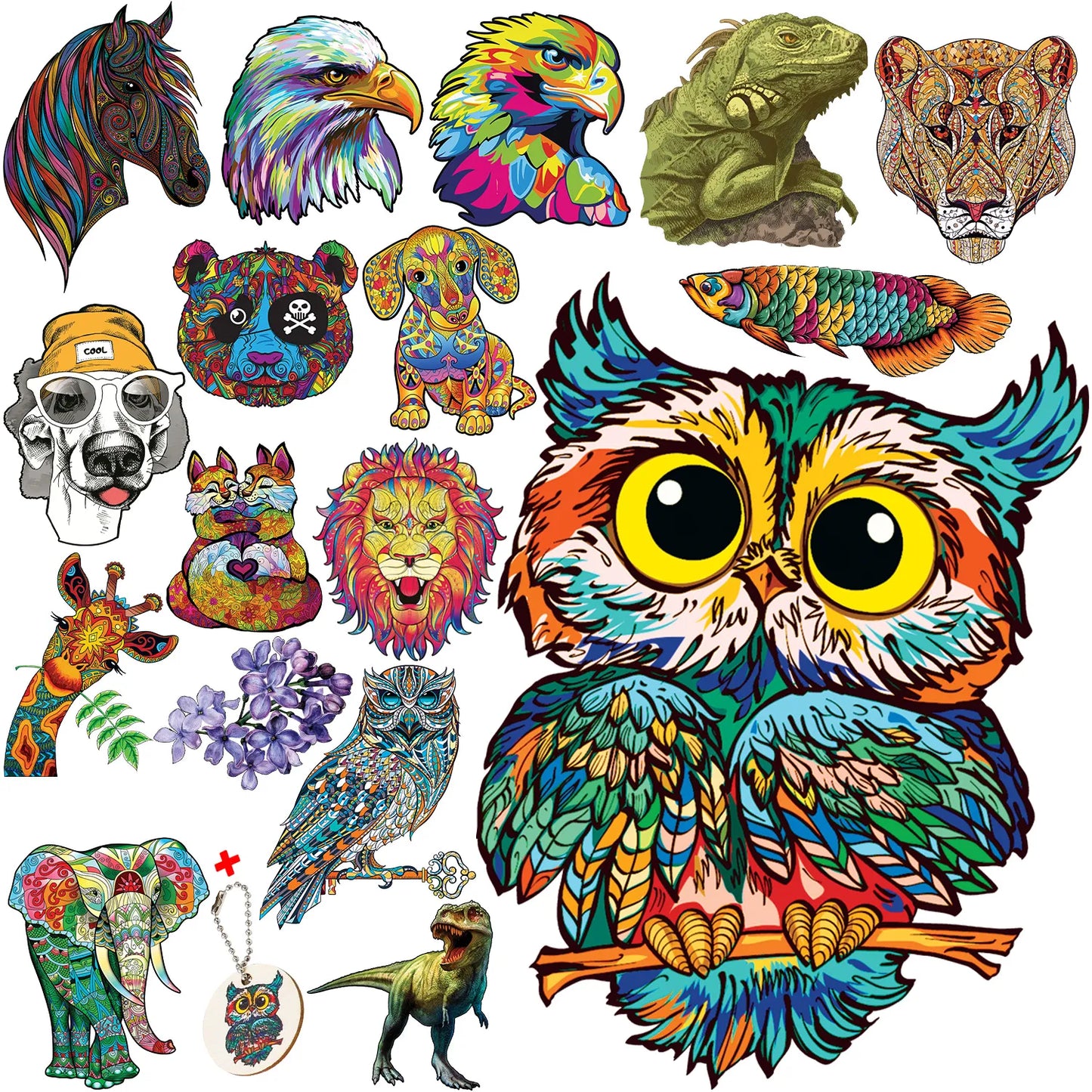 Wooden Puzzles Animals Mysterious Lion Owl Jigsaw Fabulous DIY Gift Interactive Wood Toy For Adults Kids Educational Board Games