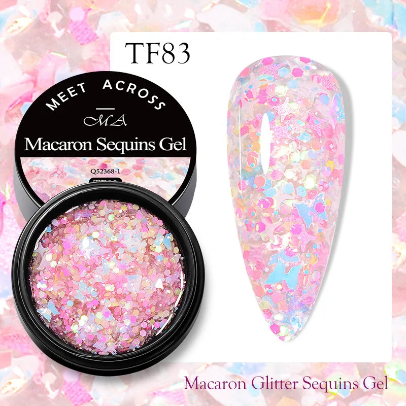 MEET ACROSS 7ML Pink Glitter Quick Extension Gel Nail Polish Gold Foils Effect Vernis Semi Permanent UV Gel Nail Art Hard Gel