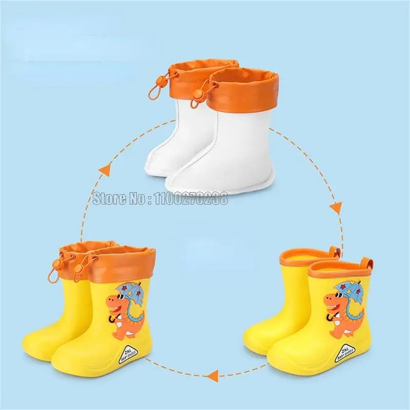 Toddler Size Rain Boots Classic Waterproof Children Kids Rubber Boots Kids Boy Cartoon Dinosaur Water Shoes