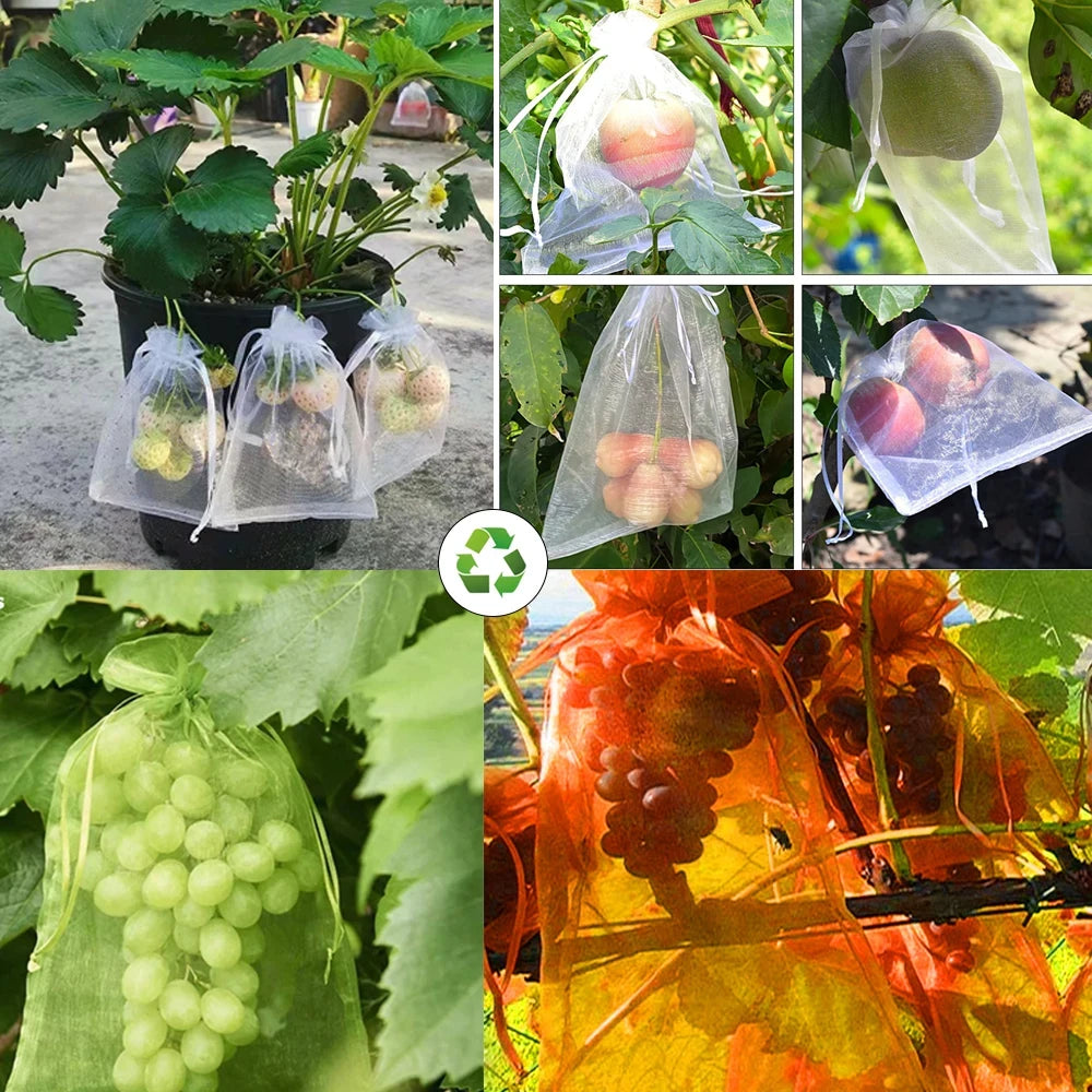 20-200PCS Vegetable Grapes Fruit Grow Bags Fruit Protection Bags Garden Anti-Bird Netting Mesh Bag Strawberry Bags Garden Tools